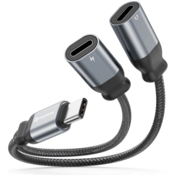 Swissten Textile USB-C Audio Charging Adapteris 2x