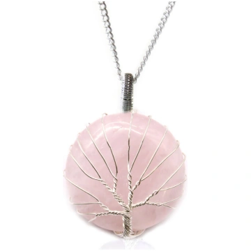 Rozā kvarca Dzīvības koka amulets — Mīlestībai un