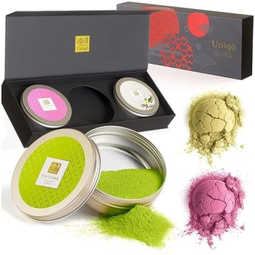 Tējas Uniqo Matcha pulvera komplekts ar rozā match