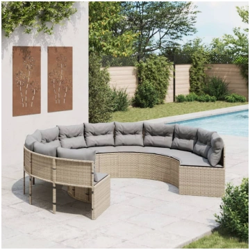 Dārza dīvāns ar matračiem, apaļš, bēša pe rotangpa