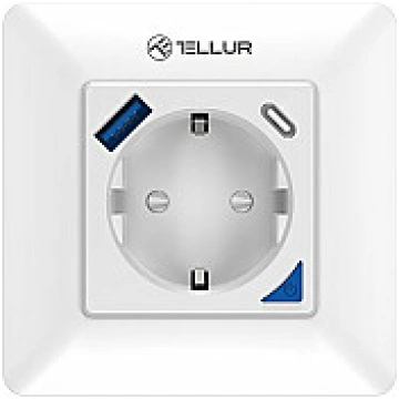 Tellur Smart WiFi Wall Plug 3600W 16A, PD20W, USB 