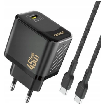 Sienas lādētājs 45 W GaN ar USB-C vadu melns Dudao