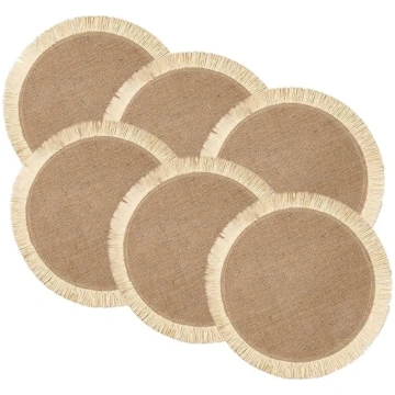 Set of 6 Round Place Mats Coarse Woven Jute Fabric