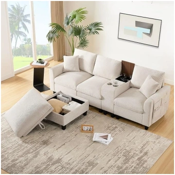 L-Shape Corner Sofa, Convertible Sofa with Console