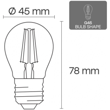 LED Filamenta spuldze E27, G45, 4W, 520lm, 3000K, 