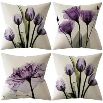 Spilvenu pārvalki 24x24 collas 4 violetu ziedu kom