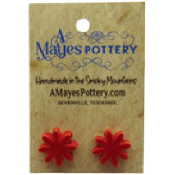 Handcrafted Ceramic Post Earrings Red Flower Shape