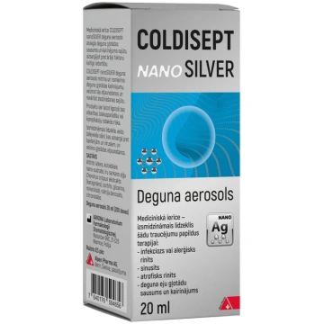 Coldisept Nano Silver, deguna aerosols, 20 ml