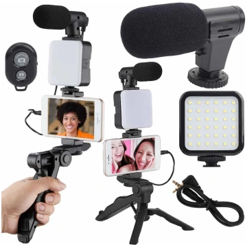 Vlogu komplekts, statīva mikrofons, tālruņa turētā
