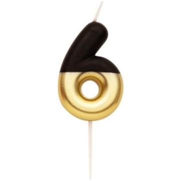 Ciparu svece "6" melna un zelta 10.5 cm