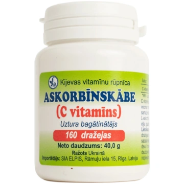 Askorbīnskābe (C vitamīns), 160 dražejas