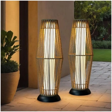 TRIROCKS Saules rotangpalmas grīdas lampa āra 2 Pa