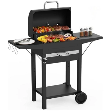 Ogļu grils ar vāku XL BBQ kūpināšanas grils ar rat