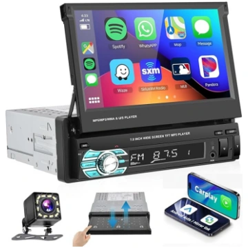 Podofo 1din Auto radio Carplay Android Auto spoguļ
