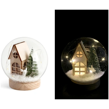 H&H Sfera In Vetro Natale Con Led Su Base Legno H1
