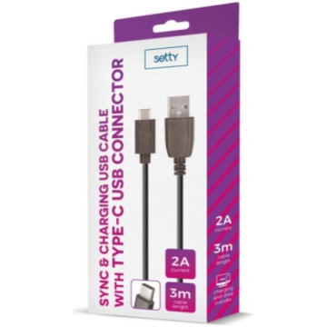 Setty Universal USB Cable 3m 2A type-C Black SUC3M