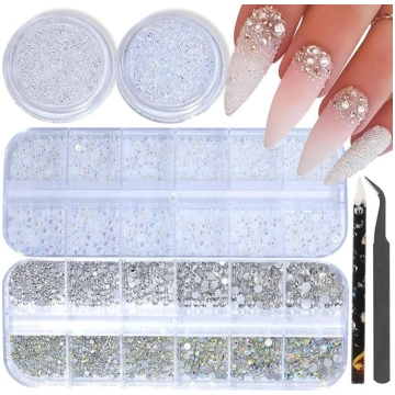 HNUIX Nail Rhinestones and Beads, 4 gabali Crystal