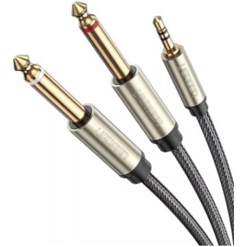 Kabel Ugreen Jack 3.5mm - Jack 6.3mm x2 1m szary (