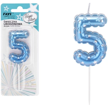 Dzimšanas dienas svece Blue Star 5 6.5 x 1 x 16 72