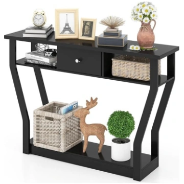 COSTWAY Console Table with Drawer and Shelf, Woode