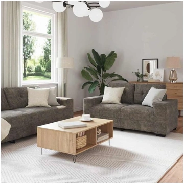 2-teiliges Sofa-Set dunkelgrau mit Kissen Kunstled