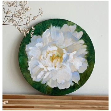 Eļļas glezna "PEONIJA" | D 30cm Ilze Ērgle - Vanag