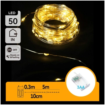 Aigostar - LED virtene 50xLED/3xAA 5,3m silti balt