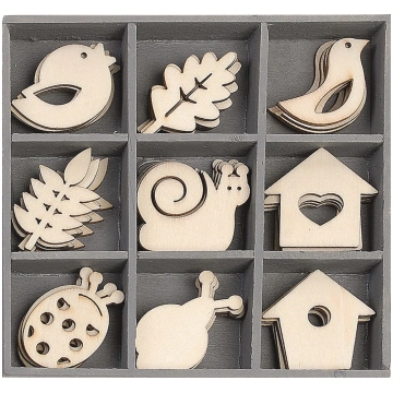 Koka ornamentu komplekts Snail-Birdhouse, 45gab. -