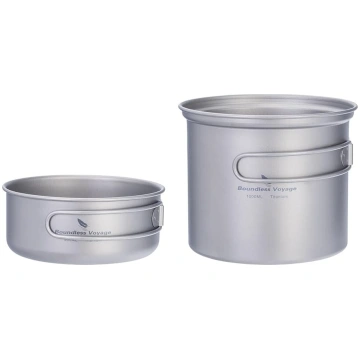 iBasingo Titanium Pot Pan Set Camping Cookware - V