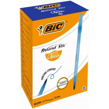 BIC Round Stic lodīšu pildspalva — zila tinte, iep