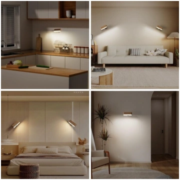 Brūna LED sienas lampa no koka, grozāma, magnētisk