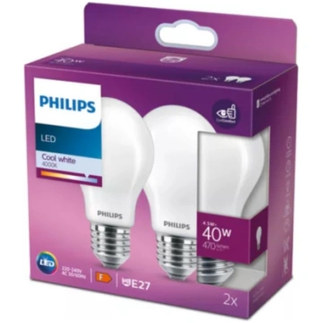 PHILIPS LED stikla 40W A60 E27 Auksti balta 4000K 