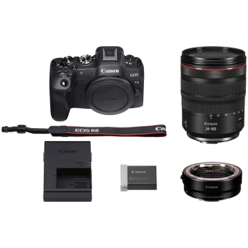 Canon EOS R8 + RF 24-105mm f/4L IS USM + adapteris