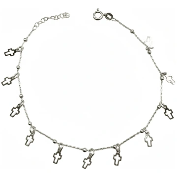 925 Sterling Silver Cross Charm Anklet - Adjustabl