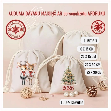 Kokvilnas auduma dāvanu maiss ZIEMASSVĒTKI 1