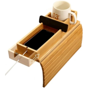 Bamboo Armrest Tray with Removable Couch Cup Holde