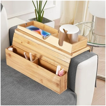 Flexible Wooden Sofa Tray Armrest Table Bamboo Fol