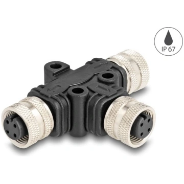 Delock M12 T-Splitter A-coded 4 pin 1 x female to 