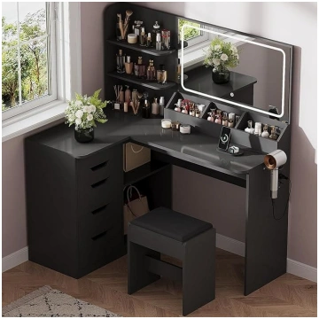 JUMMICO Dressing Table with Mirror and Light, Corn