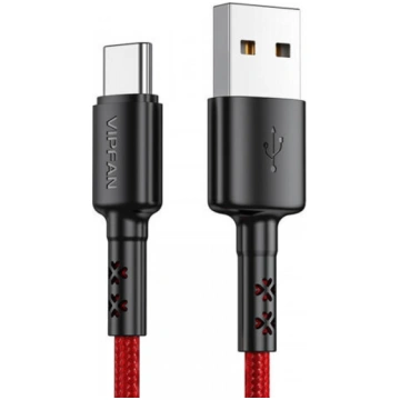 Vipfan USB–USB-C kabelis X02, 3A, 1,8 m (sarkans)