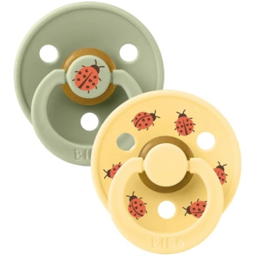 BIBS Colour Round Pacifier 2 gab. (Ladybug/sage) 0