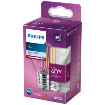 PHILIPS LED stikla 40W P45 E27 Auksti balta 4000K 