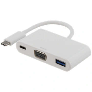 DELTACO USB-C to VGA and USB Type A adapter, USB-C