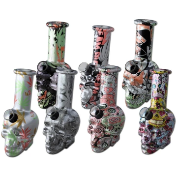 Bong in Vetro Skull 15cm - Black Leaf