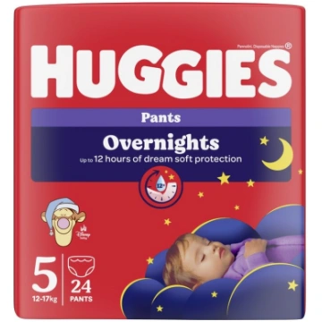 HUGGIES nakts biksītes OVERNIGHT 5.izm., 12-17kg, 