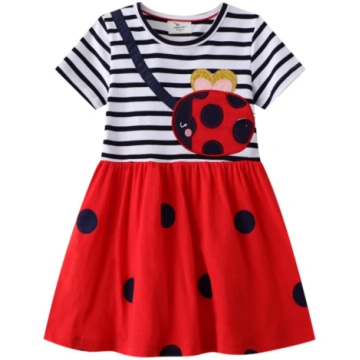 Children's Ladybug Applique Striped Casual Dr