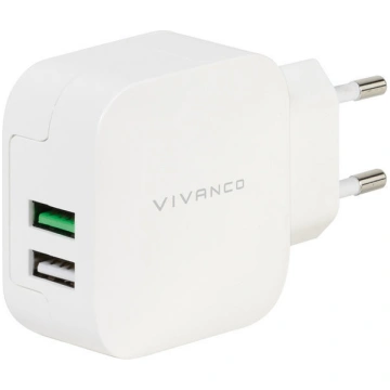 Telefona lādētājs Vivanco, USB/AC/DC, balta krās