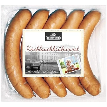 Ķiploku desas, desas ar ķiploku buljonu, bockwurst
