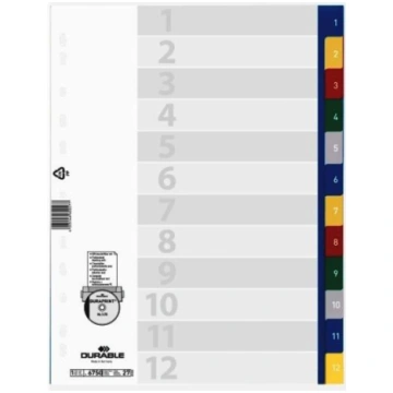 Dokumentu sadalītāji Durable INDEX 1-12, A4, PP, k