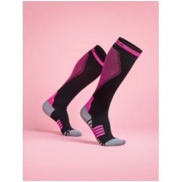 LONG COMPRESSION SOCKS RUN - BLACK/FUXIA